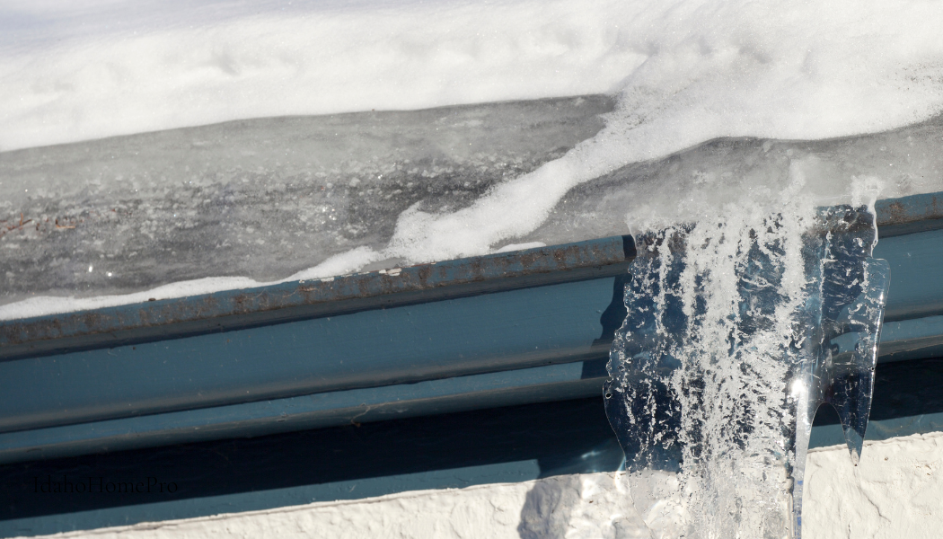Idaho Roof Ice Dam on a roof gutter