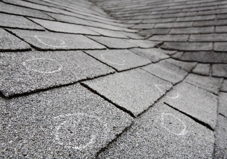 Storm and hail damage on a roof in Idaho Falls